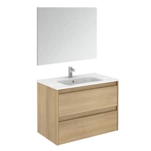 Ambra 31.6 in. W x 18.1 in. D x 22.3 in. H Complete Bathroom Vanity Unit in Nordic Oak with Mirror