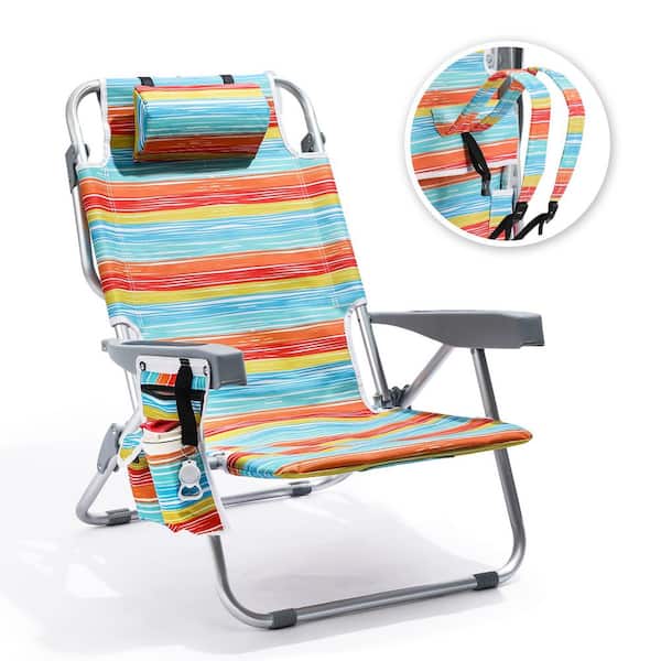 Tropical Style Aluminum Folding Adjustable Headrest Medium Beach Chair with (1-Pack)