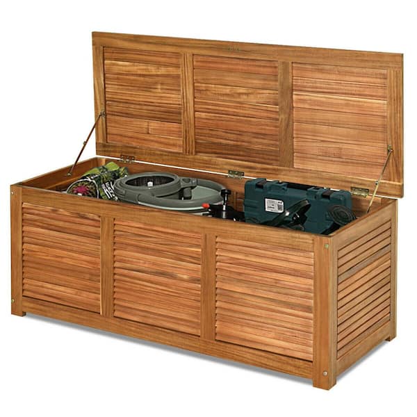 WELLFOR 47 Gal. Acacia Wood Storage Bench Natural Deck Box