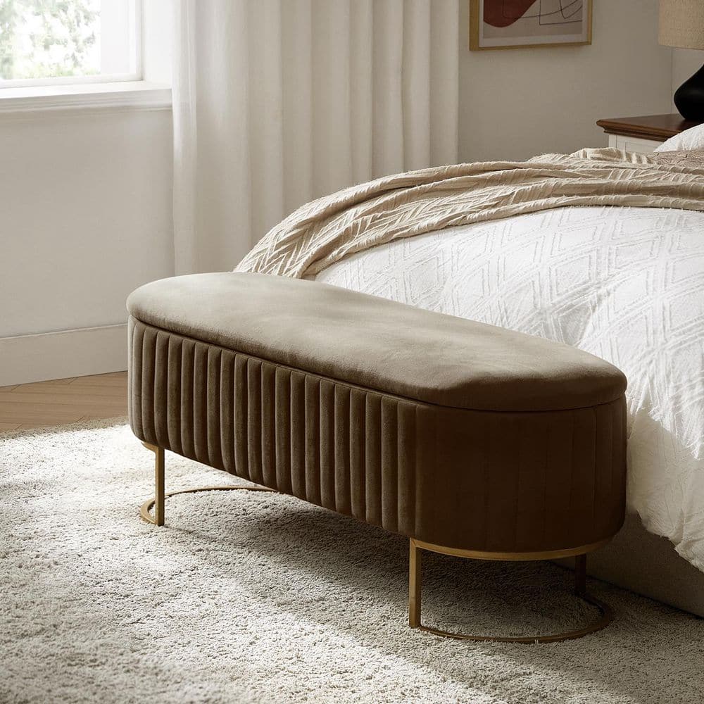 JAYDEN CREATION Drotar Brown Modern Storage Bench with Metal Base