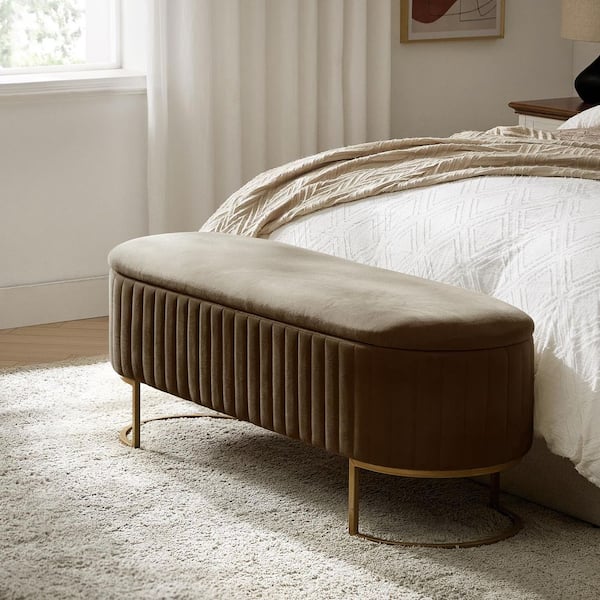 Drotar Brown Modern Storage Bench with Metal Base 50.5 in.