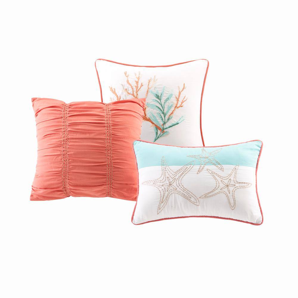 Ivory Cotton Reversible Full Quilt Set with Throw Pillows