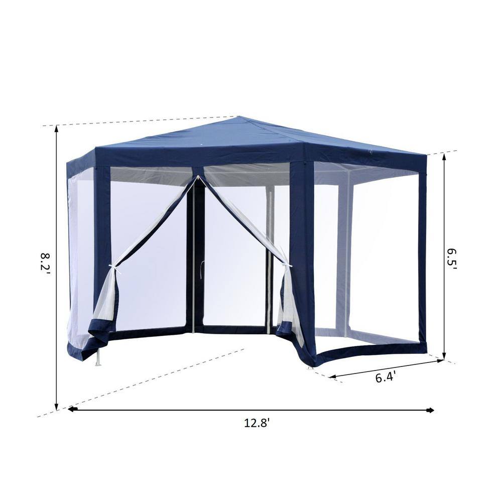 Blue Hexagon Outdoor Canopy Tent with Mesh Walls
