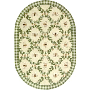 Chelsea Ivory/Green 5 ft. x 7 ft. Oval Border Area Rug