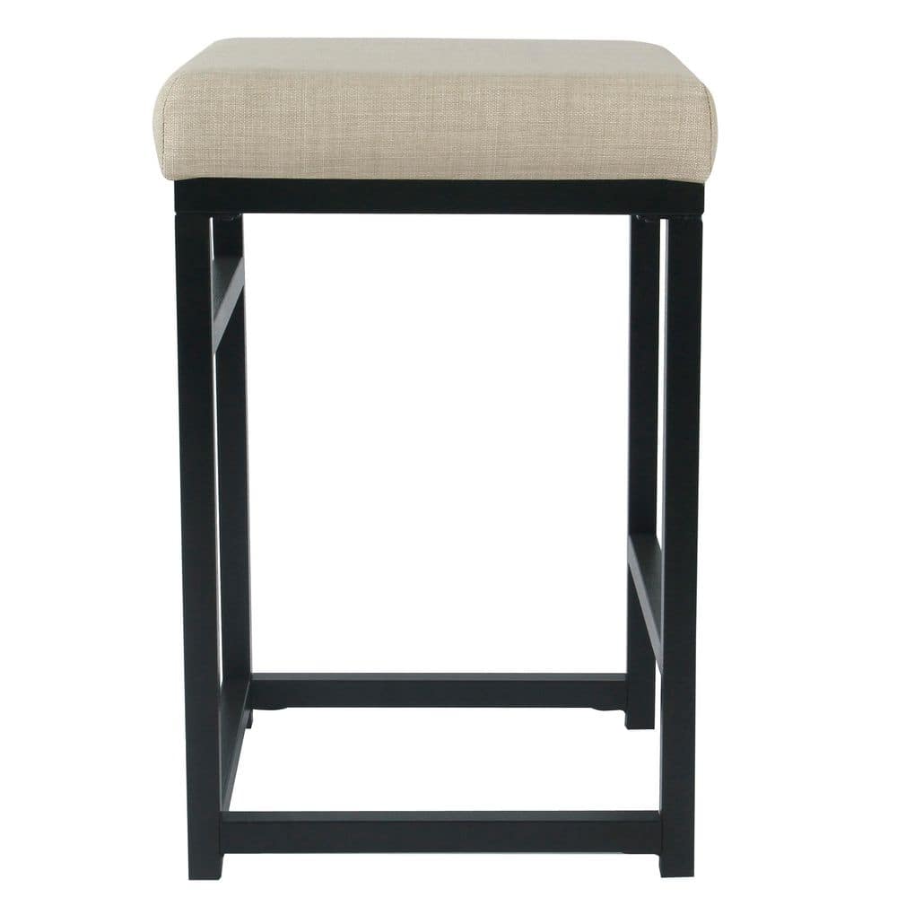 24" Industrial Open Back Counter Stool with Tan Cushion
