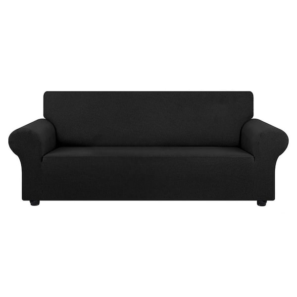 Large Stretch Sofa Cover Slipcover for 3-Cushion Couch (78"- 94") Elastic Bottom, Pet Friendly, Jacquard Checked (Black)
