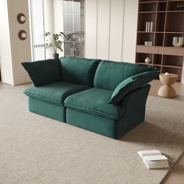 82.6 in. Green Velvet Fabric 3-Seater Rectangle Loveseat Couch with Removable Sofa Covers