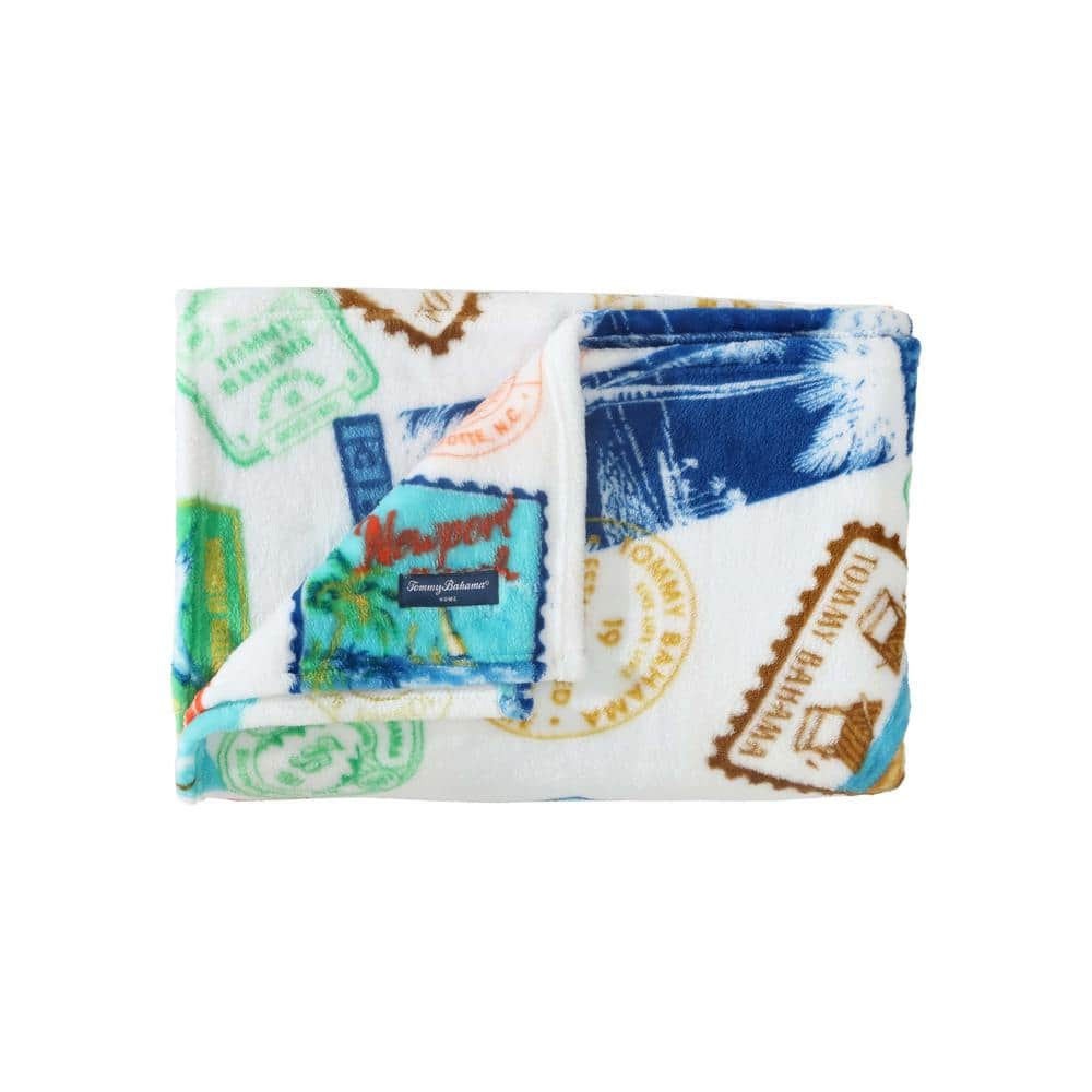 Tommy Bahama Bahama Express White/Blue Ultra Soft Plush Fleece Throw  Blanket USHSHF1271184 - The Home Depot