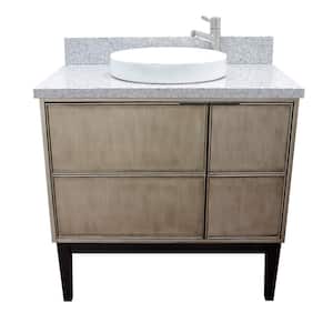 Scandi 37 in. W x 22 in. D Bath Vanity in Brown with Granite Vanity Top in Gray with White Round Basin