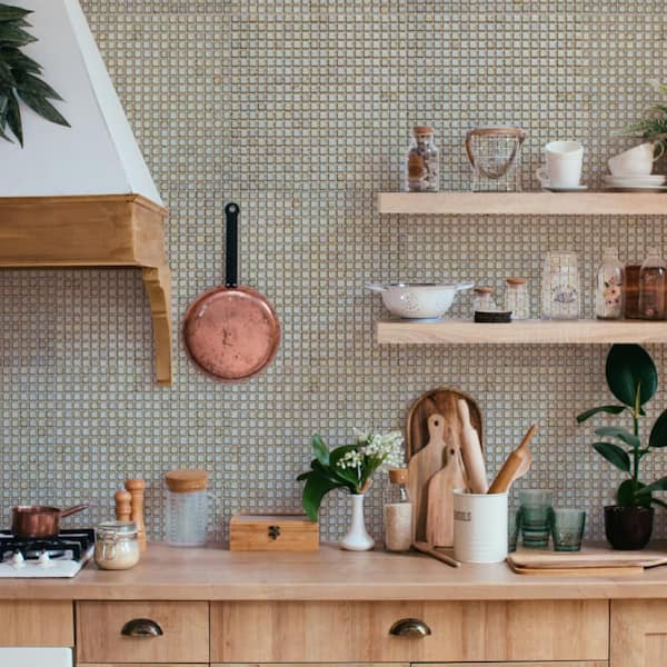 Fioretti Glossy Beige 12 in. x 12 in. Porcelain Floor and Wall Mosaic Tile (5.1 sq. ft./Case)