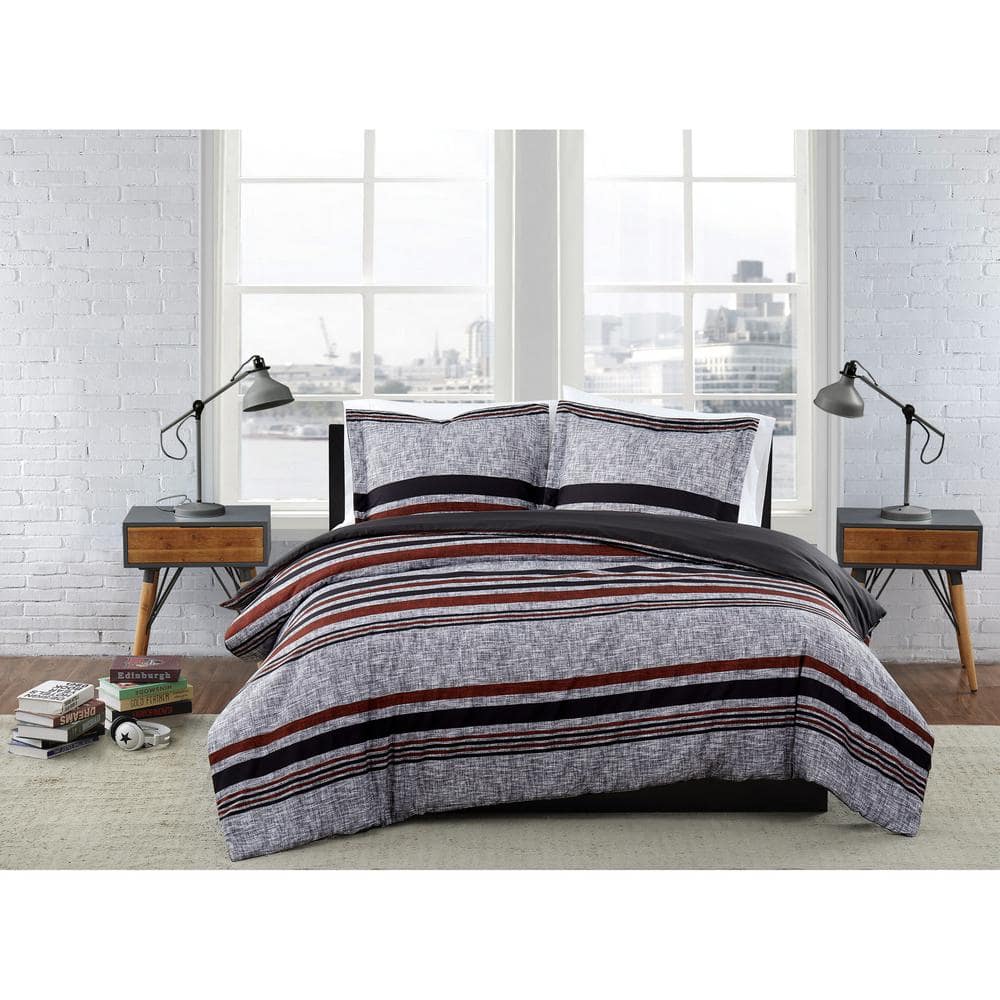 London Fog Warren Stripe 3Piece MultiColored Full/Queen Duvet Cover