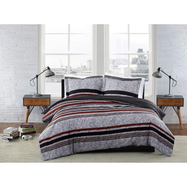 London Fog Warren Stripe 3-Piece Multi-Colored Full/Queen Duvet Cover Set