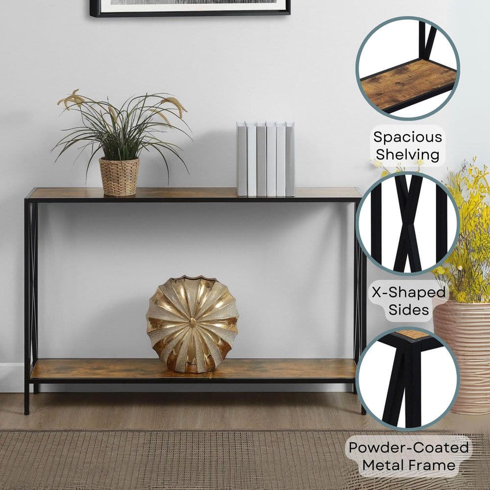 Tucson Modern Barnwood & Black Console Table with Storage Shelf