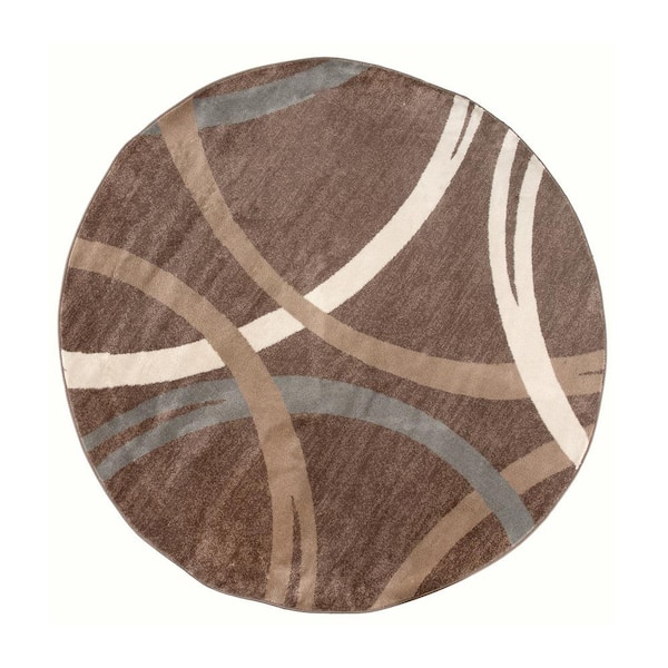 WRG Toscana Brown 8 ft. Round Modern Abstract Circles Indoor Area Rug