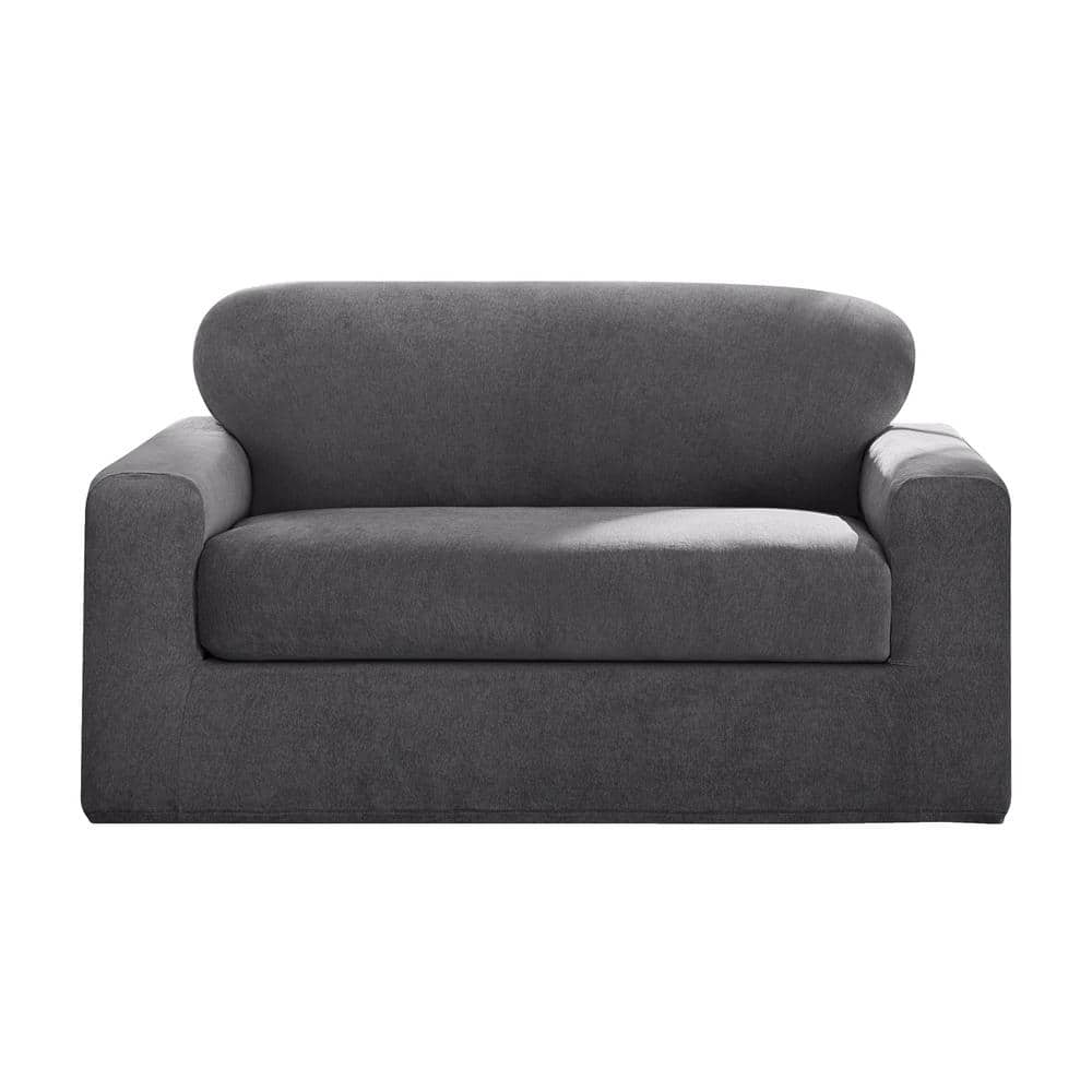 Sure-Fit Cedar Stretch Washed Black Polyester Textured 2 Piece Loveseat Slipcover