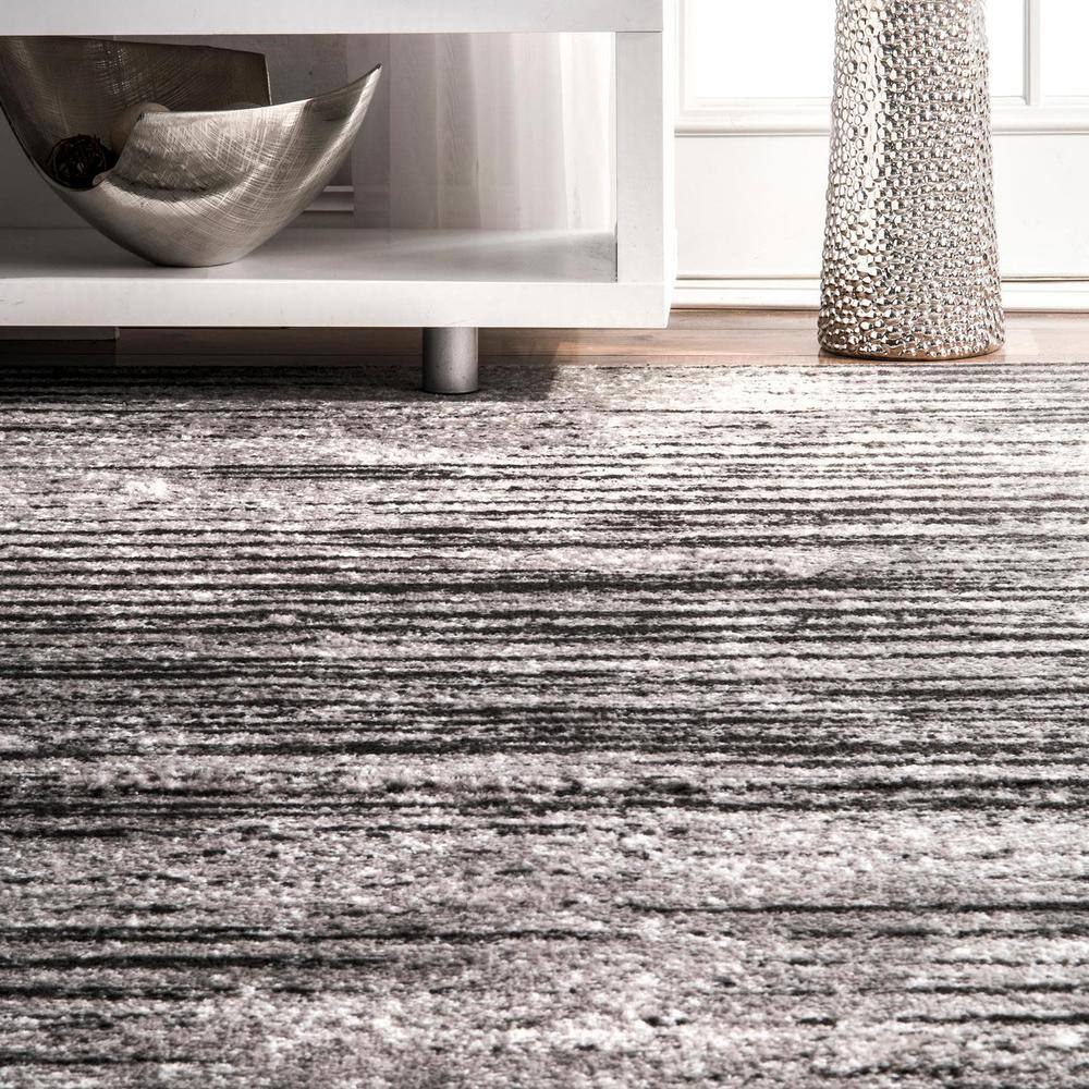 Gray 10' x 14' Synthetic Striped Area Rug