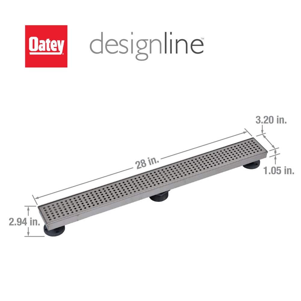 28" Stainless Steel Linear Shower Drain with Square Grate