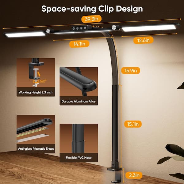 30 in. Black Large Desk Lamps, Architect Desk Lamp with Clamp, 24W Ultra Bright LED Desk Light Stepless Dimming