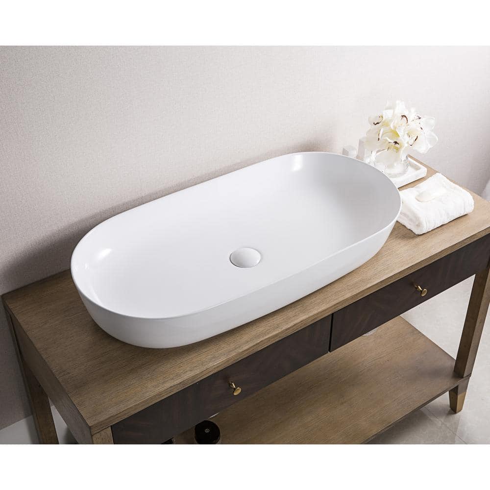 Vista 32" White Ceramic Oval Above-Counter Bathroom Vessel Sink