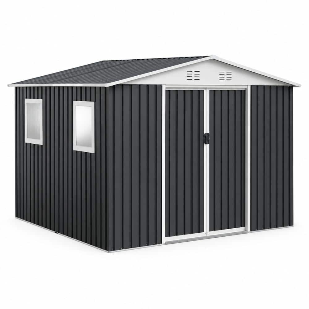 StoryCute 8 ft. x 10 ft. Gray Metal Outdoor Storage Shed with 4 Windows ...