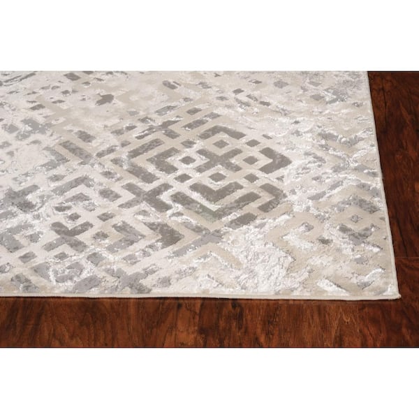 Clara Ivory/Silver 5 ft. x 8 ft. Geometric Shabby Chic Area Rug