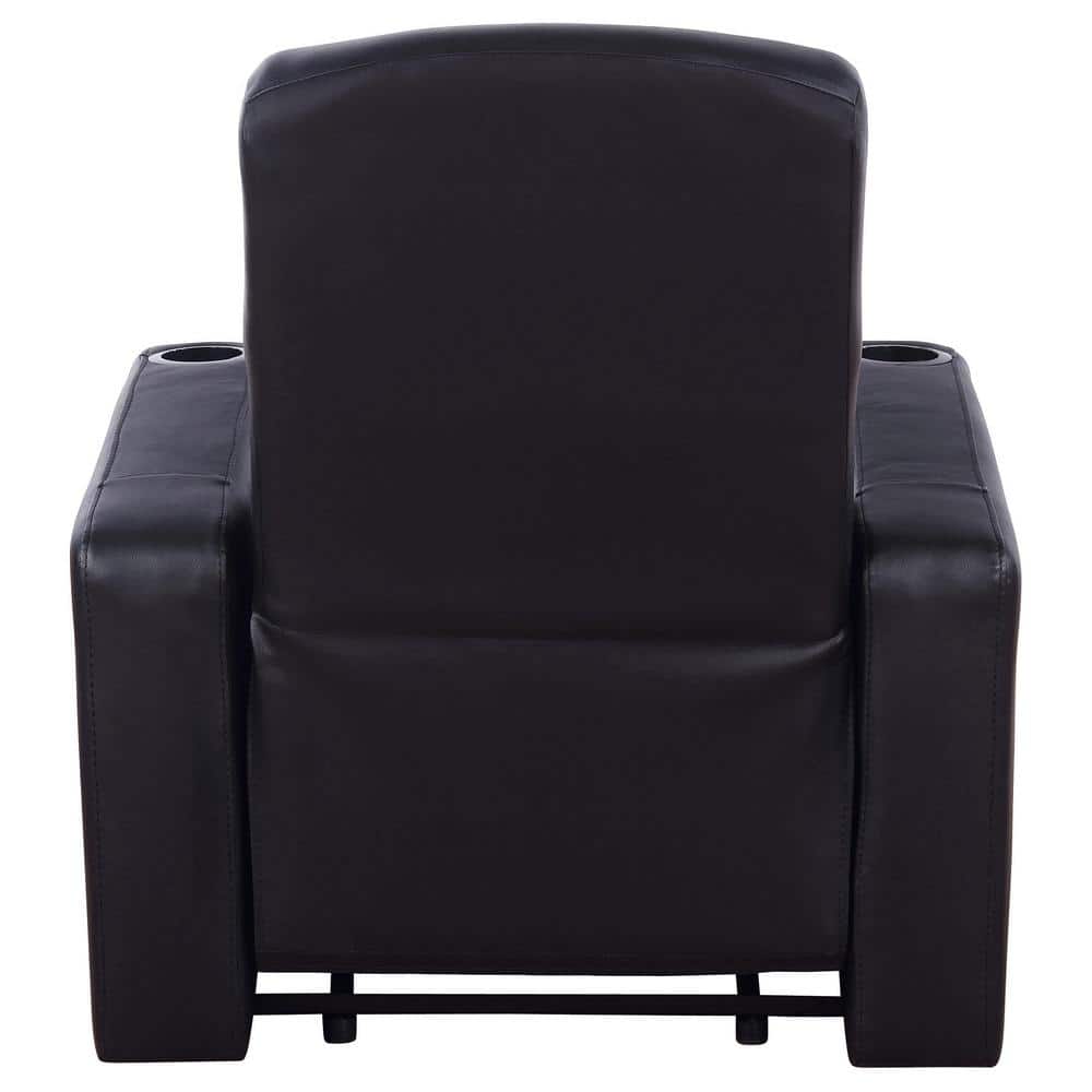 Cyrus Black Leather Manual Reclining Sofa with Cup Holders