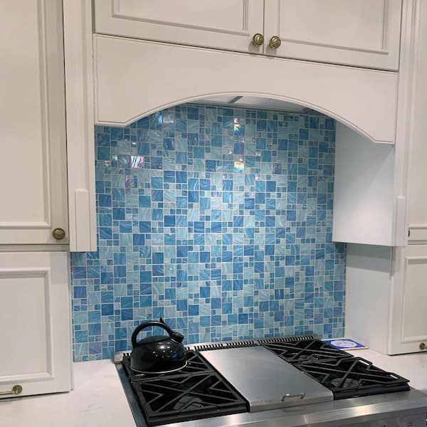 Ivy Hill Tile Aqua Blue Sky French, Glass Mosaic Tile Backsplash Home Depot