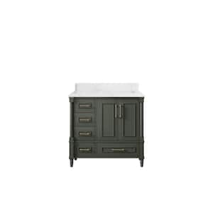 Hudson 36 in. W x 22 in. D x 36 in. H Right Offset Sink Bath Vanity in Pewter Green with Cove Edge Empira Quartz Top
