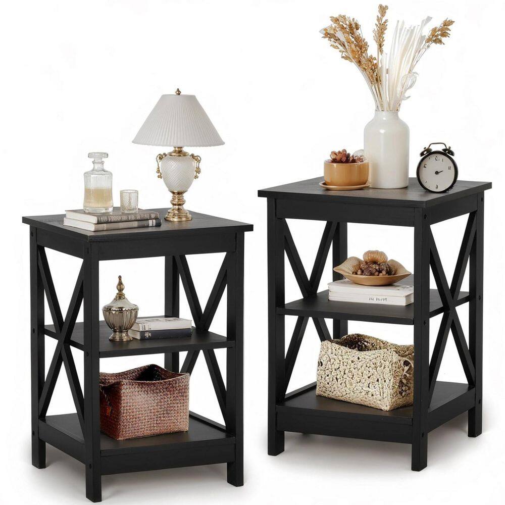 Black MDF Modern 16 in. Width Accent Square End Table with 3-Tier Side Table (2 Sets) - thumbnail 7