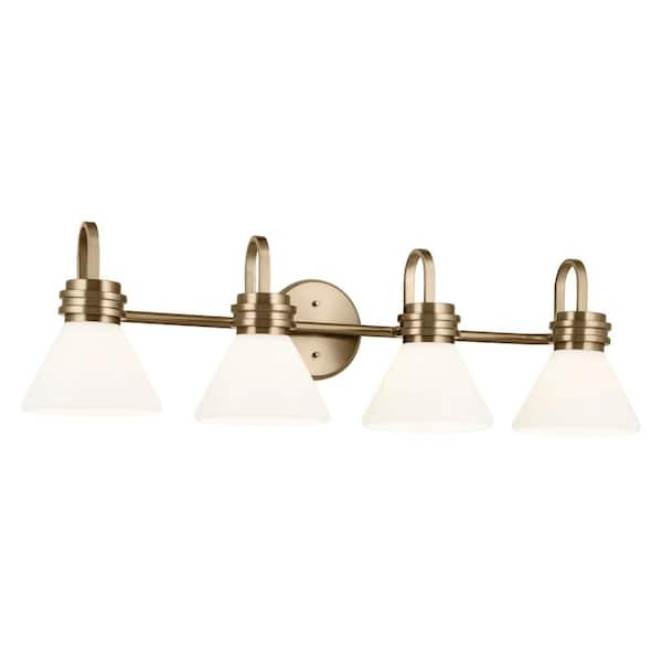 Farum 34 in. 4-Light Champagne Bronze Modern Bathroom Vanity Light with Opal Glass Shades