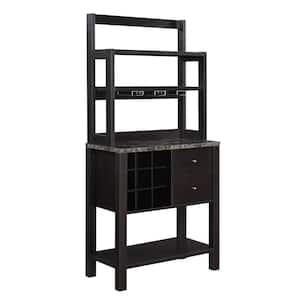 Newport Black Faux Marble/Espresso Wine Storage Bar with wine rack and shelves