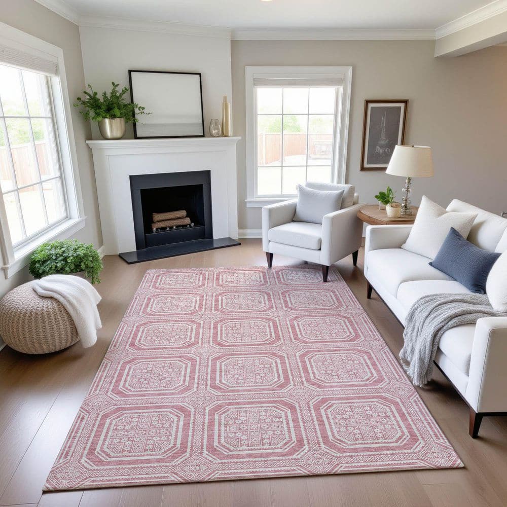 Mayfield Premium Machine Washable Abstract AMF1451 Pink 5 ft. x 7 ft. 6 in. Area Rug price history on PriceWatchPro