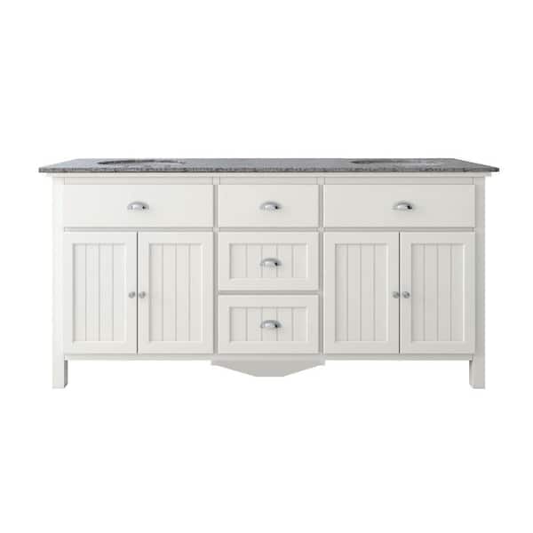 Ridgemore 71 in. Double Sink White Bath Vanity with Gray Granite Top (Assembled)
