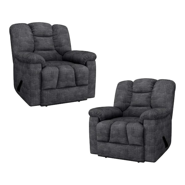 EVERGLADE HOME Geo Dark Gray Chenille Upholstered Manual Reclining Chair (Set of 2)