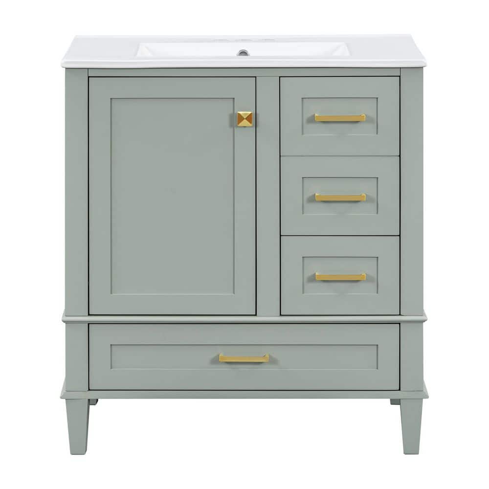 30 in. Green Wood Rectangle Vessel Sink Bathroom Vanity Combo with a Soft Closing Door and 3 Drawers price history on PriceWatchPro