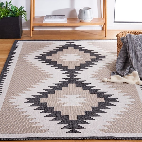Augustine Beige/Black 2 ft. x 5 ft. Border Oversized Diamond Area Rug