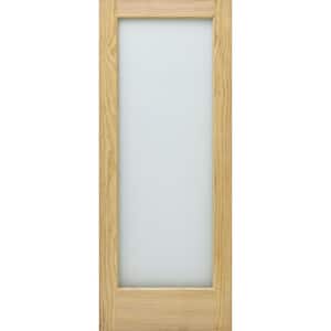 32 in. x 80 in. Universal Full Lite Obscure Glass Unfinished Solid Core Pine Wood Interior Door Slab