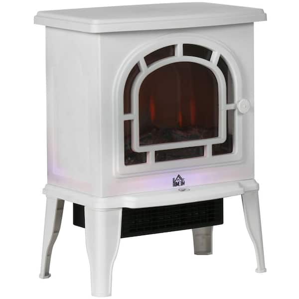 14 in. Freestanding Electric Fireplace with Realistic LED Flame and Adjustable Temperature in White