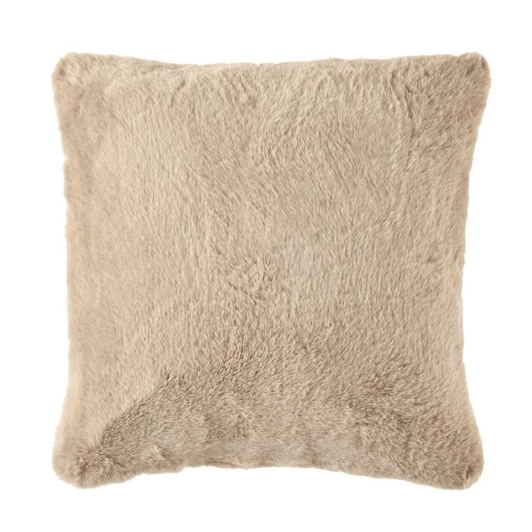 Home Decorators Collection Piper Taupe Faux Rabbit Fur 20 in. x 20 in. Square Throw Pillow