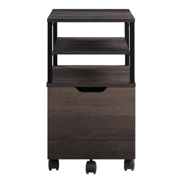OSP Home Furnishings Contempo Brown Ash Mobile Cart with Black Metal