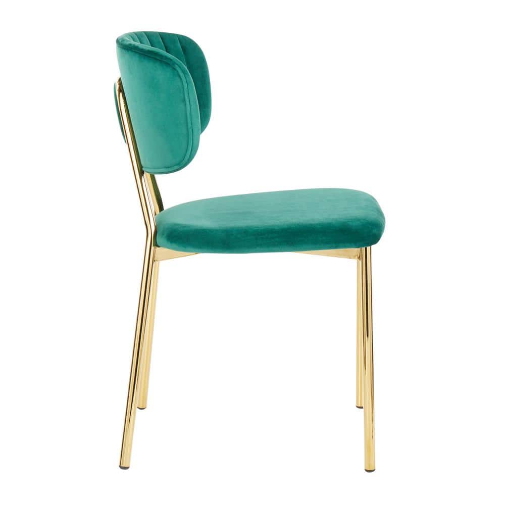 Green Velvet and Gold Metal High Back Side Chairs - Set of 2