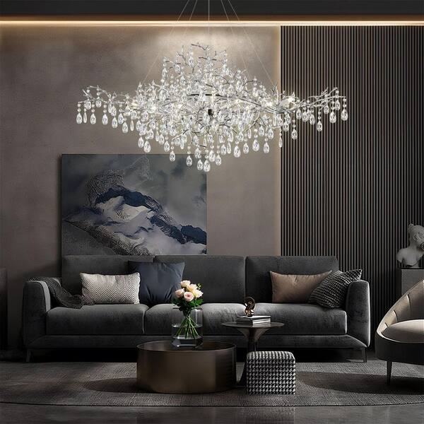 Ltemziiy 12-Light Luxury Crystal Silver Tree Branch Chandelier for