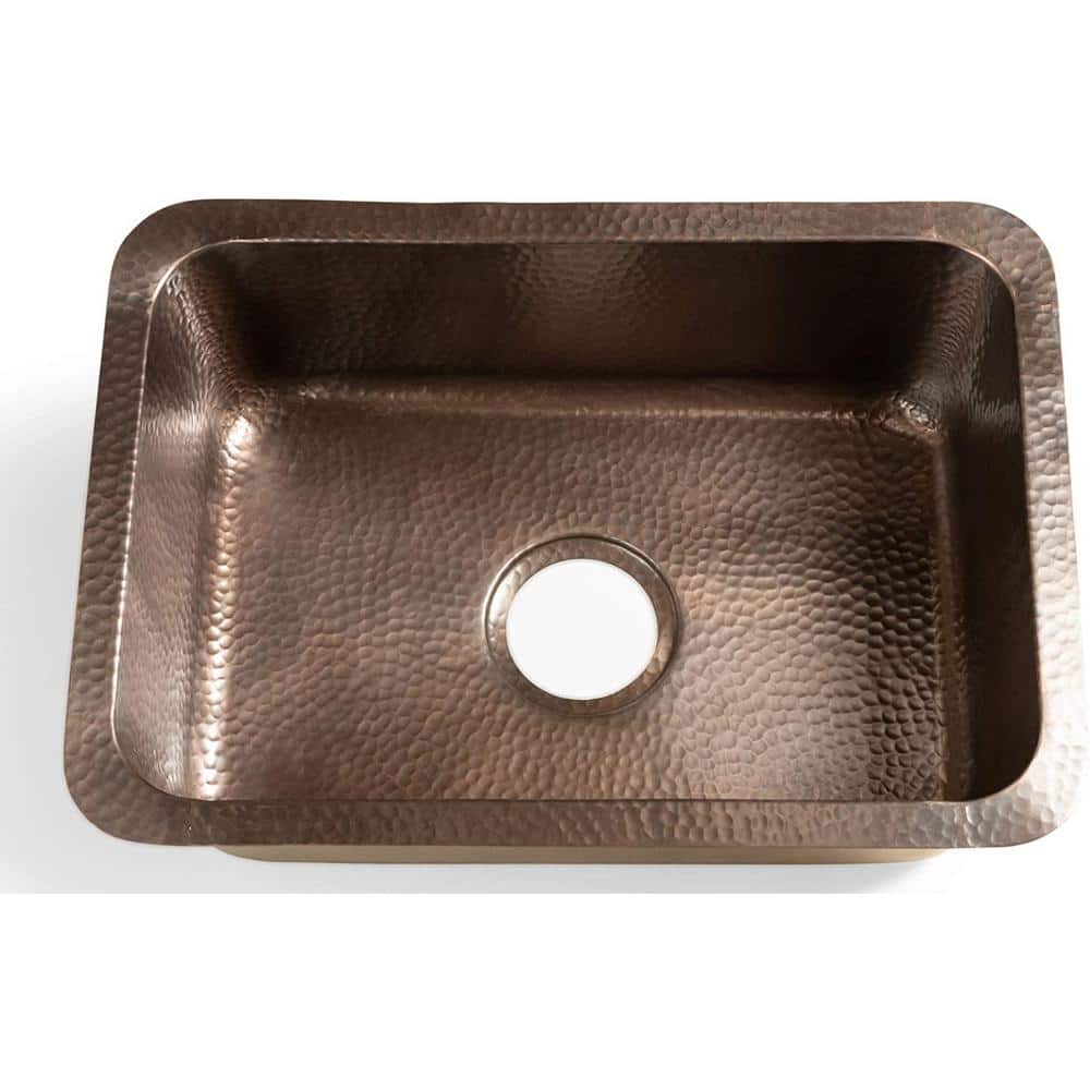 21" Hammered Copper Rectangular Drop-In Single Bowl Kitchen Sink