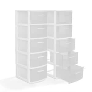 13 in. W x 39 in. H x 15 in. D 5-Drawer Resin Storage Cabinet in White and Clear (2-Pack)
