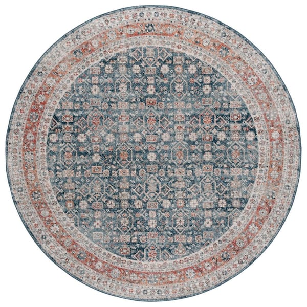 Vintage Tabriz 7 ft. x 7 ft. Blue/Rust Distressed Ornate Border Round Area Rug