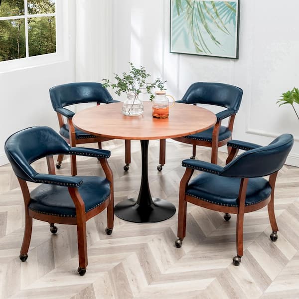 Take a Seat Dillon Midnight Blue Vegan Leather Armchair with Wheels