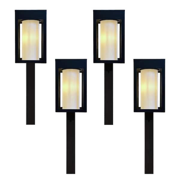 Monteaux Lighting Black Integrated LED Outdoor Solar Pathway Lights with Outer Clear and Inner Frosted Glass (4-Pack)