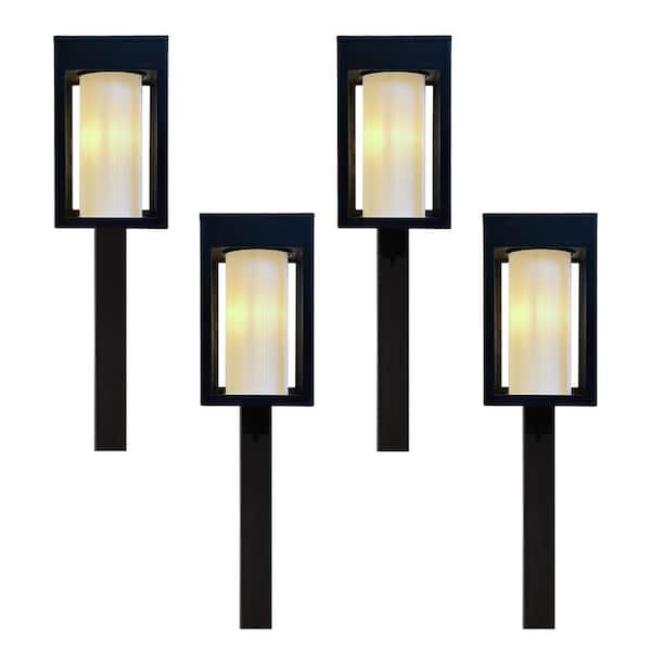 Black Integrated LED Outdoor Solar Pathway Lights with Outer Clear and Inner Frosted Glass (4-Pack)