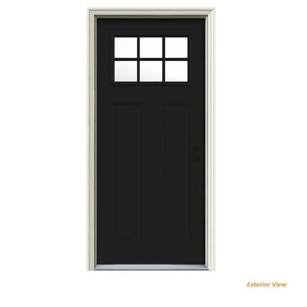 JELD-WEN 34 in. x 80 in. 6 Lite Craftsman Black w/White Interior