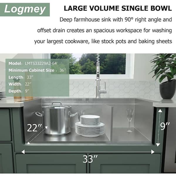 Logmey 33 in. Drop in Double Bowl (60/40) 18-Gauge Stainless Steel Workstation Kitchen Sink with Sliding Accessories, Stainless Steel Brushed
